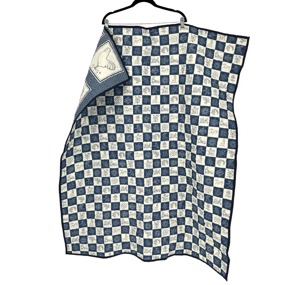Handmade Blue Cream Sunbonnet Sue Wall Quilt Reversible Farmhouse 41x49